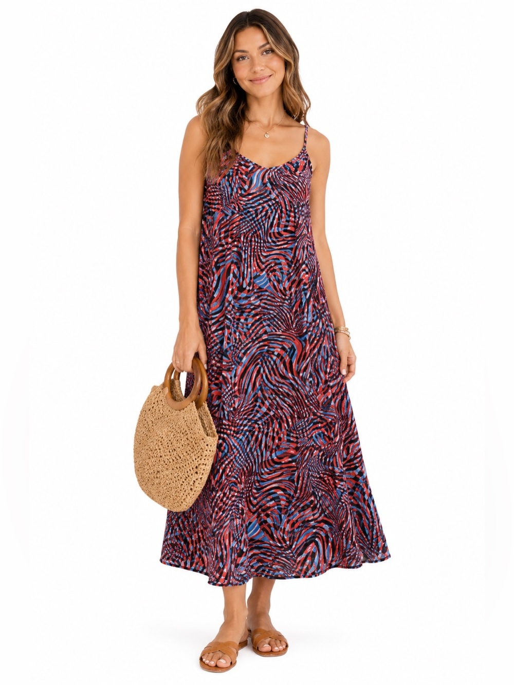 Quiksilver Multicolor Red & Blue Swirl Maxi Dress